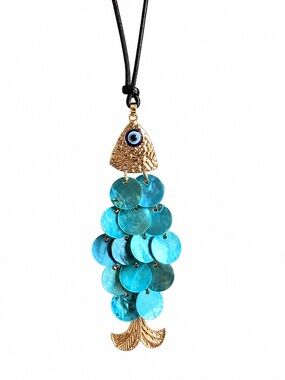 Fish Pendant Cord Necklace with Gold Accents